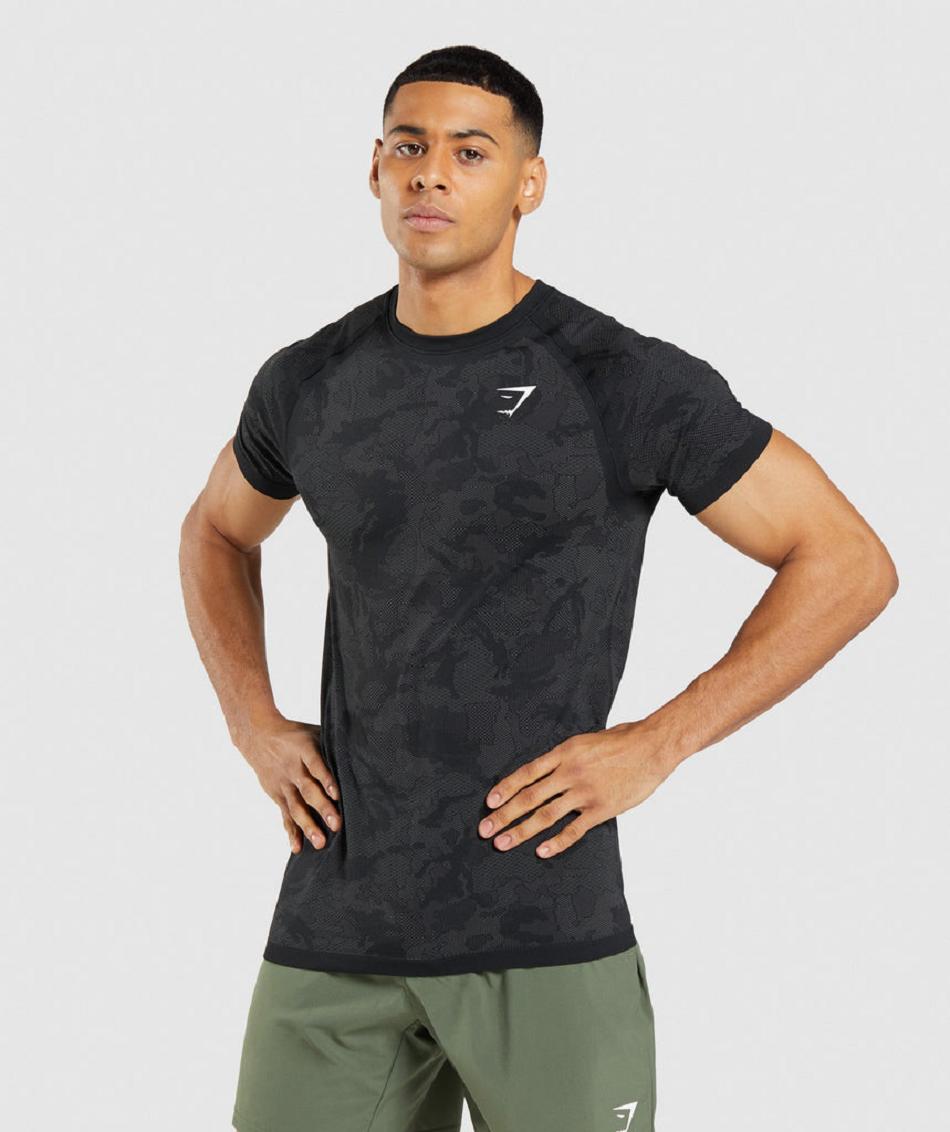 T Shirts Gymshark Geo Seamless Hombre Negras Gris | CO 3269KOR